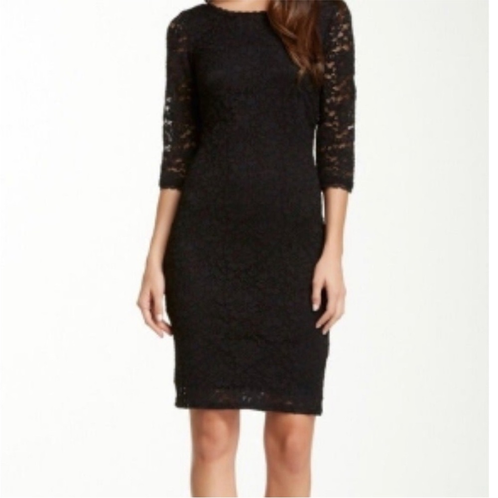 Laundry By Shelli Segal Black Lace 3/4 Sleeve Dress